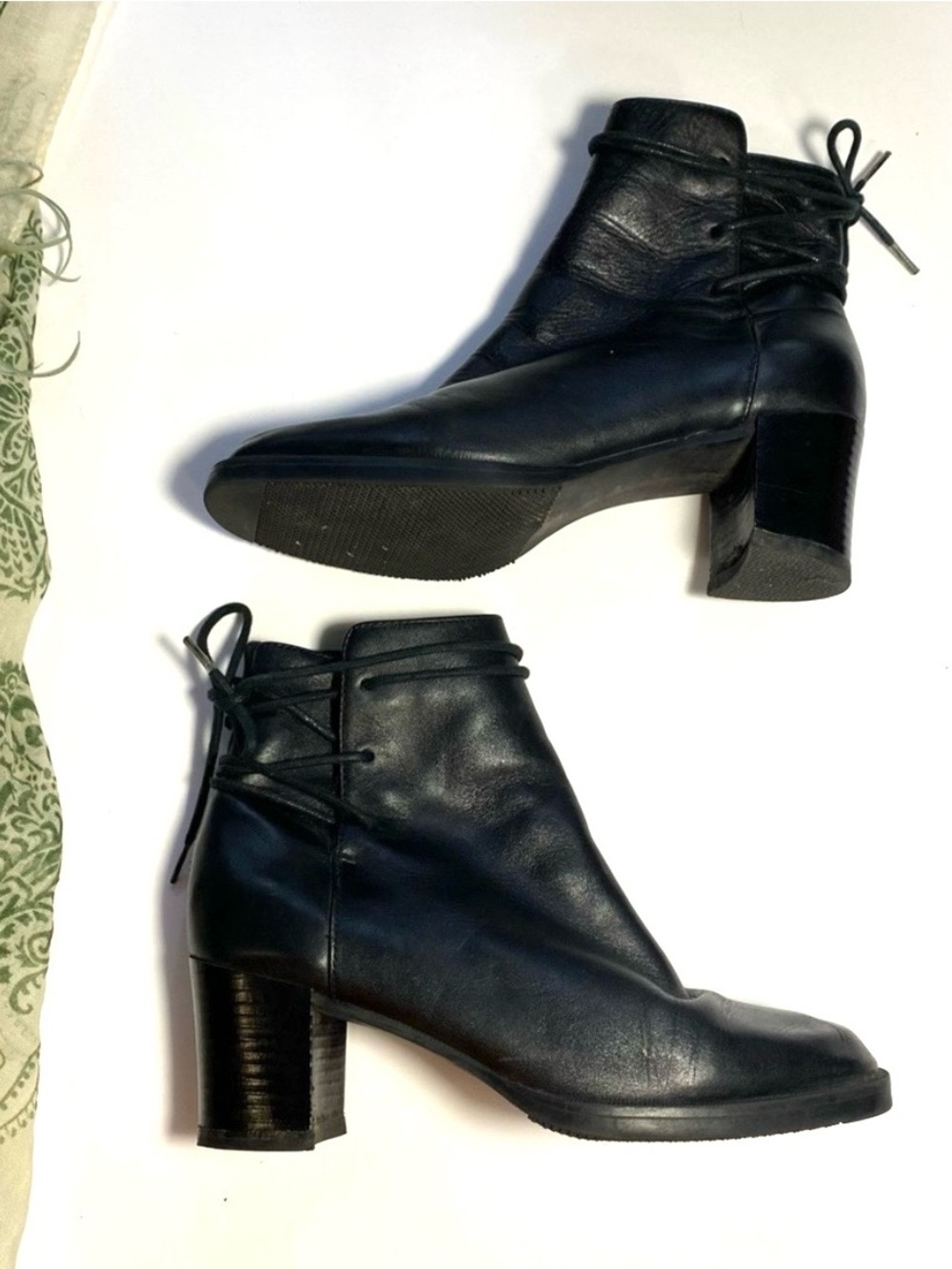 Vtg Apostrophe Ankle Boots Granny Booties Heel Black Leather Size 6